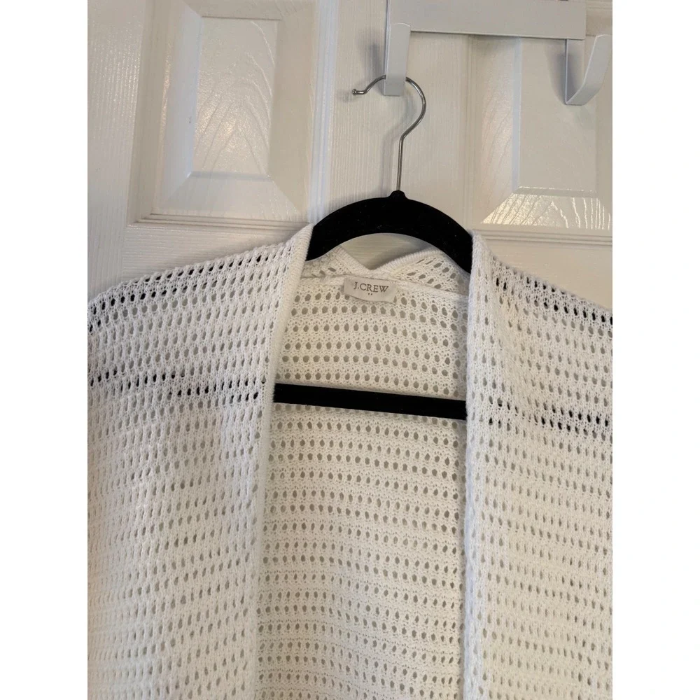 J. Crew White Open Knit Sleeveless Cardigan‎ Coastal Grandma Cotton Sweater